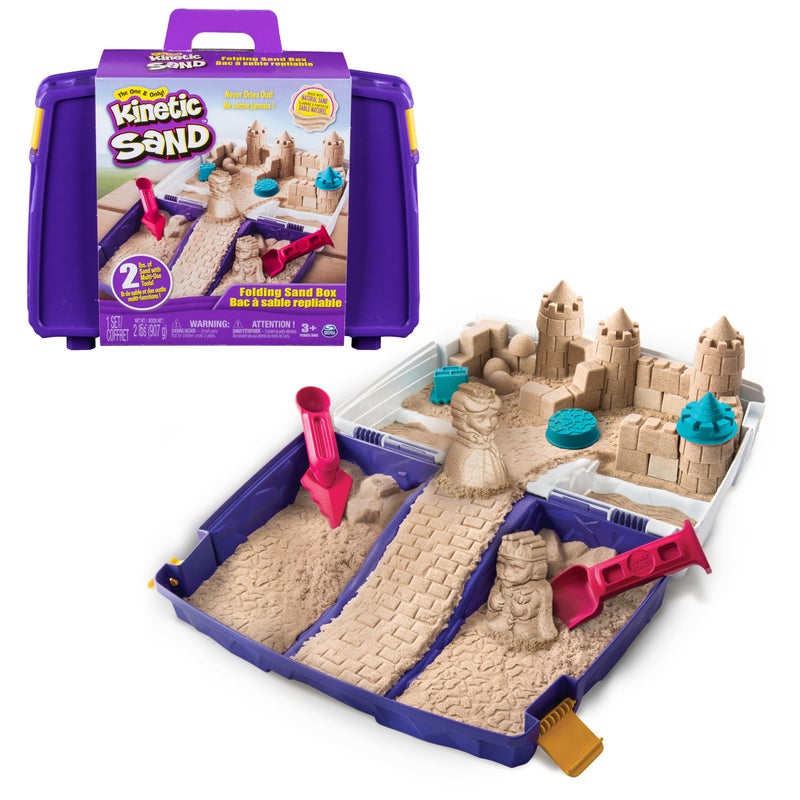 Kinetic Sand رمل كينيتك، صندوق رمل قابل للطي مع 2 رطل من الرمل للعب، 7 قوالب وأدوات، صندوق تخزين، ألعاب حسية، هدايا العطلات وملحقات للأطفال من سن 3 سنوات وما فوق - Image 1