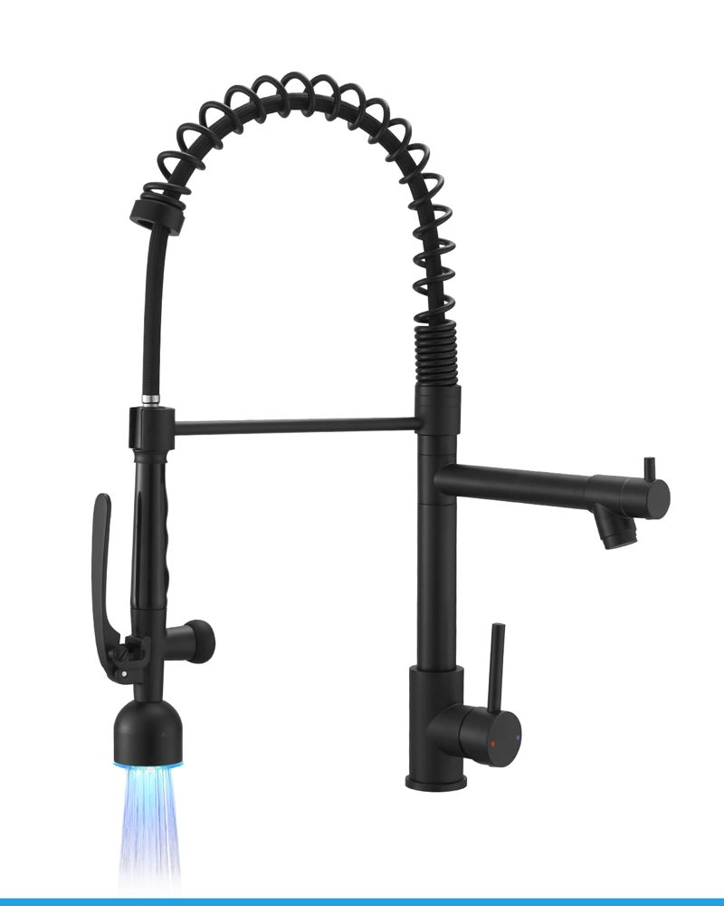 Fapully Black Kitchen Faucet with Pull Down SprayerCommercial LED Kitchen FaucetSingle Handle Single Hole Kitchen Sink Faucets