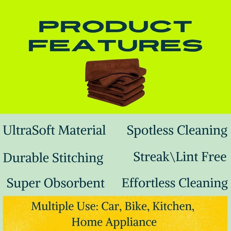 AUTOFRILL Microfiber Cloth for Car 40x40 cm 240 GSM Multipurpose Cloths Kitchen Cleaning Cloth Automotive Microfiber Towels for Bike Car Cleaning Cloth Polishing Washing Detailing (4 Pcs) - Image 4