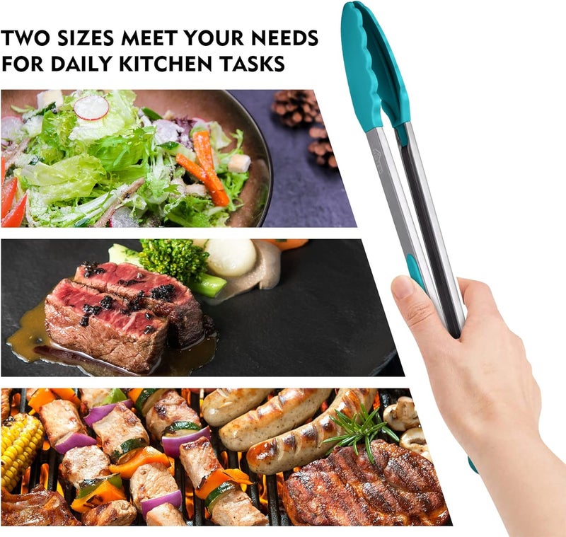 HOTEC Premium Stainless Steel Locking Kitchen Tongs with Silicon Tips, Set of 2-9" and 12", Blue - Image 5