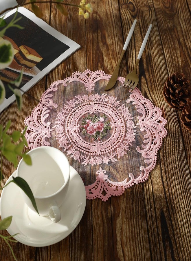 Fhberni Embroidered Placemats Set of 6, Retro Handmand Place Mats Vintage Cup Vase Table Mat for Dining Table Kitchen Party -Pink, 6PCS - Image 5