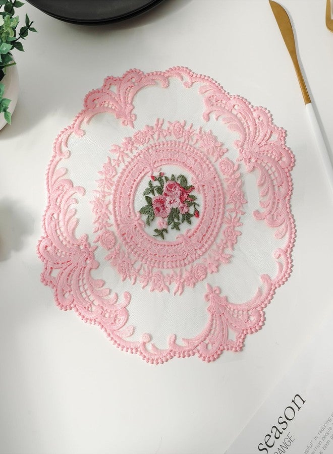 Fhberni Embroidered Placemats Set of 6, Retro Handmand Place Mats Vintage Cup Vase Table Mat for Dining Table Kitchen Party -Pink, 6PCS - Image 1