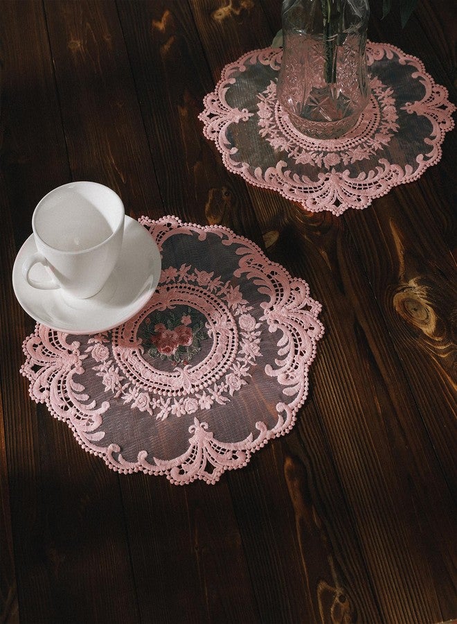 Fhberni Embroidered Placemats Set of 6, Retro Handmand Place Mats Vintage Cup Vase Table Mat for Dining Table Kitchen Party -Pink, 6PCS - Image 2