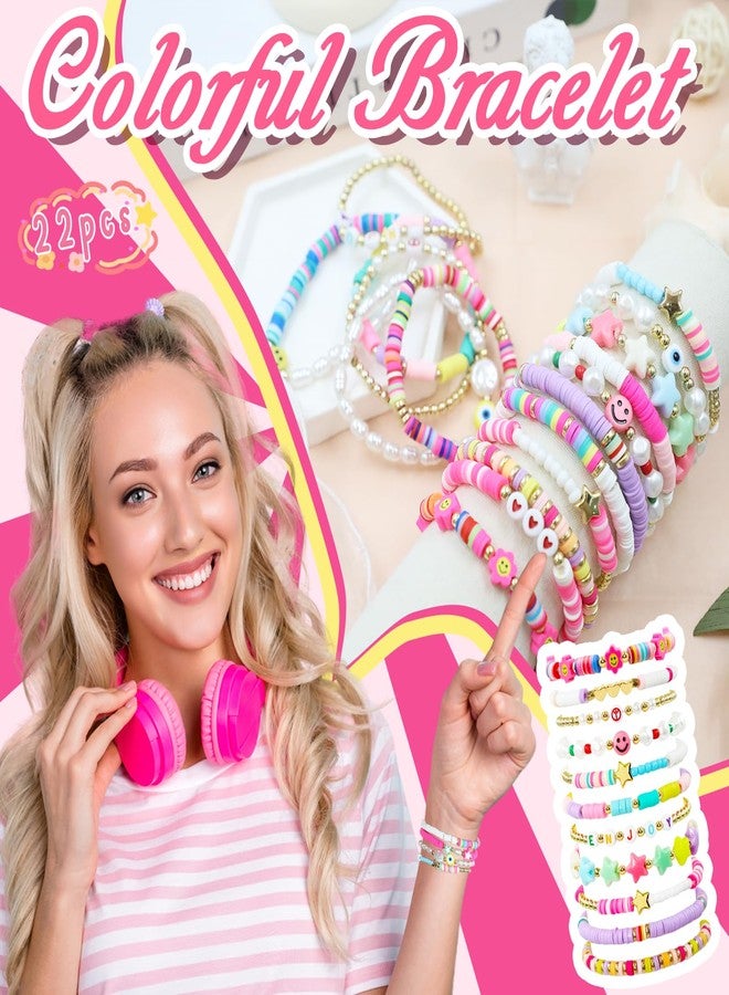 yesaior 22Pcs Preppy Friendship Bracelets for Women Preppy Charm Bracelets Gifts Colorful Clay Bead Surfer Heishi Bracelets Stackable Y2K Valentine Boho String Bracelets Beach Jewelry - Image 3