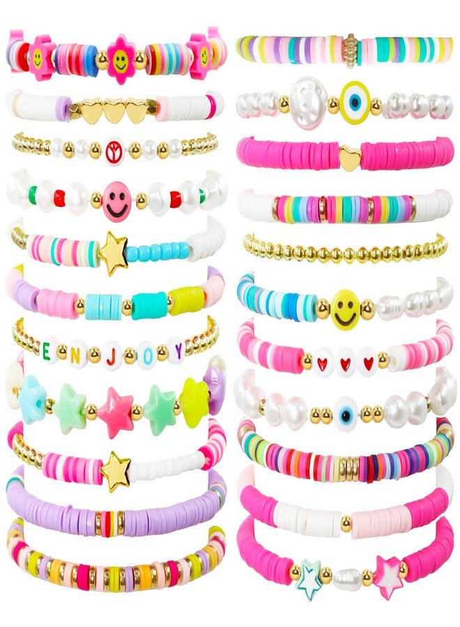 yesaior 22Pcs Preppy Friendship Bracelets for Women Preppy Charm Bracelets Gifts Colorful Clay Bead Surfer Heishi Bracelets Stackable Y2K Valentine Boho String Bracelets Beach Jewelry - Image 1