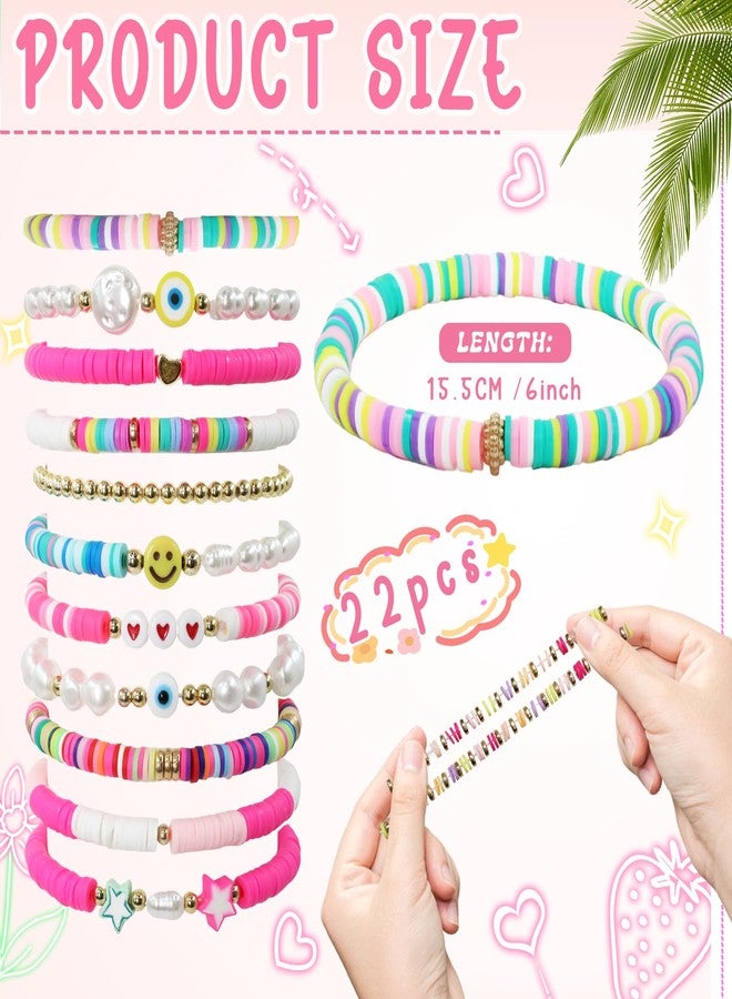 yesaior 22Pcs Preppy Friendship Bracelets for Women Preppy Charm Bracelets Gifts Colorful Clay Bead Surfer Heishi Bracelets Stackable Y2K Valentine Boho String Bracelets Beach Jewelry - Image 2