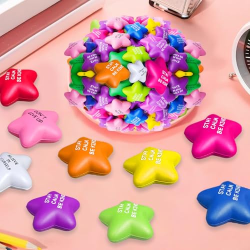 SHQDD 200PCS Bulk Star Stress Balls for Adults Kids Motivational Quotes Soft Foam Stress Relief Squeeze Toys Fidget Anxiety Anger Relief at WorkSchoolHome Perfect Party Favors MultiColor - Image 5