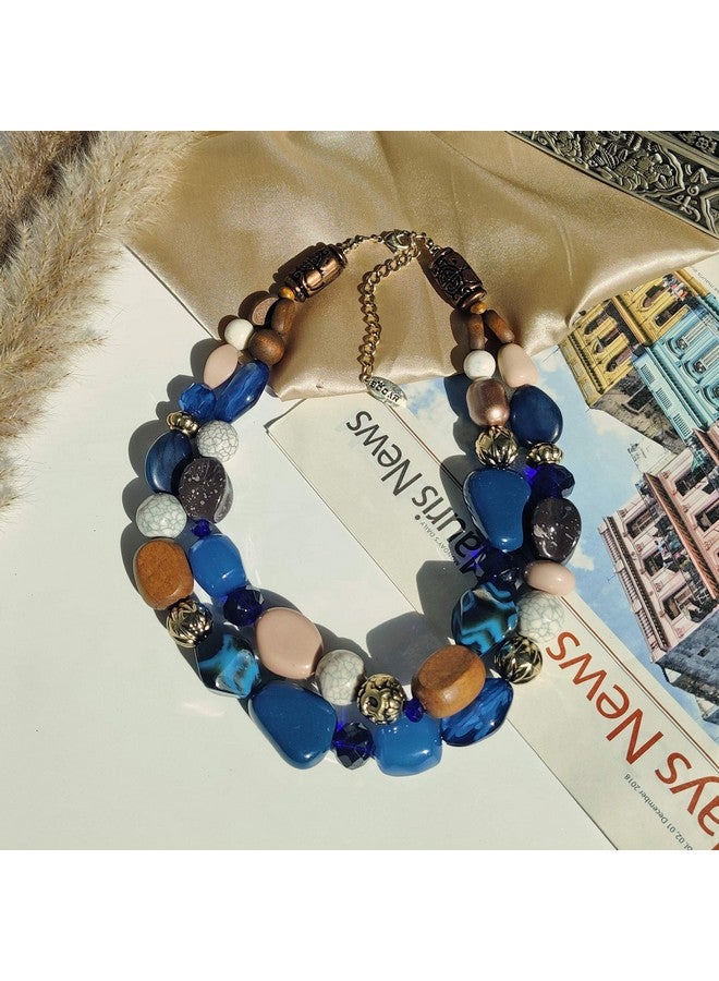 Bocar 2 Layer Statement Chunky Beaded Fashion Necklace For Women Gifts (Nk10384Strong Blue) - Image 2