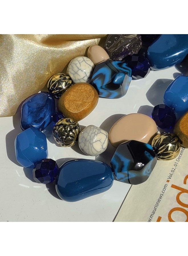 Bocar 2 Layer Statement Chunky Beaded Fashion Necklace For Women Gifts (Nk10384Strong Blue) - Image 3