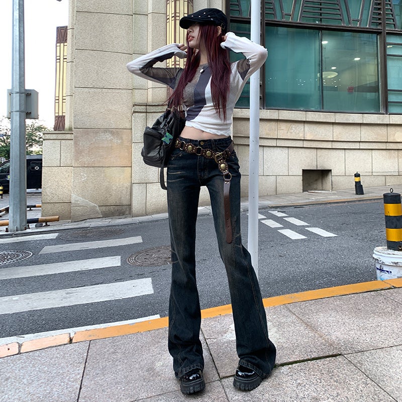 American Girl Low Waist Skinny Jeans For Women 2023 Slim Slimming High Horseshoe Flared Pants - Image 3