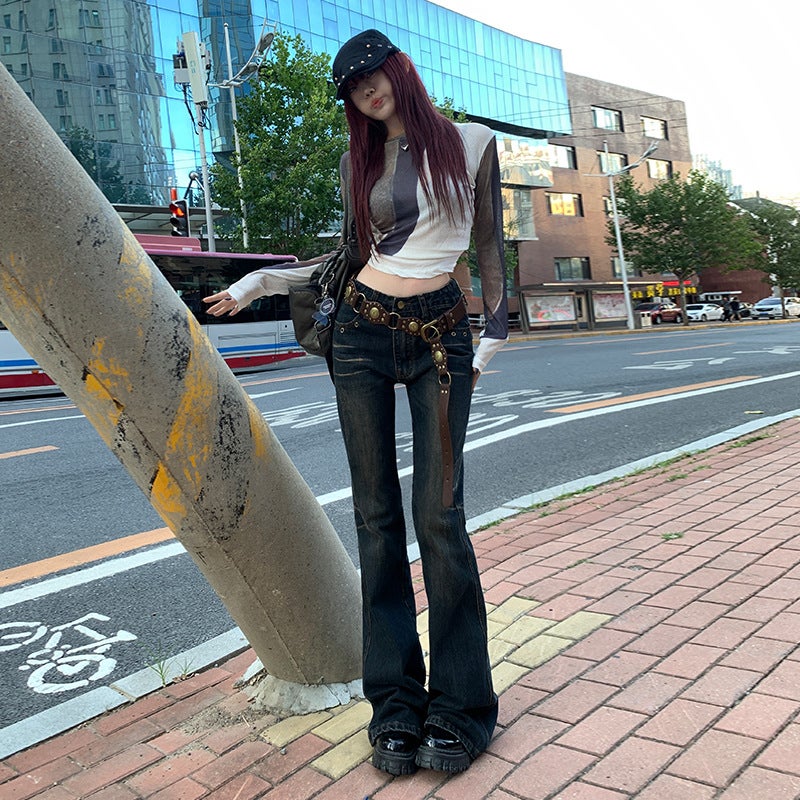 American Girl Low Waist Skinny Jeans For Women 2023 Slim Slimming High Horseshoe Flared Pants - Image 1