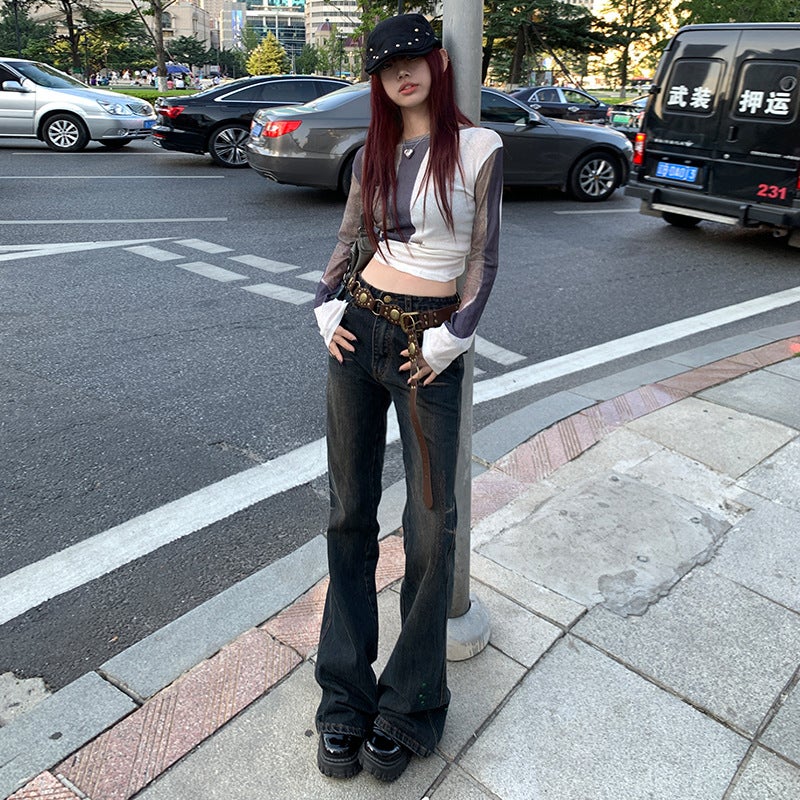 American Girl Low Waist Skinny Jeans For Women 2023 Slim Slimming High Horseshoe Flared Pants - Image 5