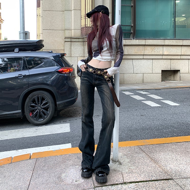 American Girl Low Waist Skinny Jeans For Women 2023 Slim Slimming High Horseshoe Flared Pants - Image 2