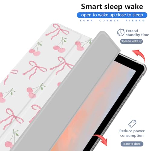 JOYLAND Cute Cherry Bowknot Case for iPad A16 11th Generation 2025 11"/iPad 10th Generation 2022 10.9" with Pencil Holder Aesthetic Bow Preppy Girly Cover Auto Wake/Sleep Foldable Shockproof Case - Image 3