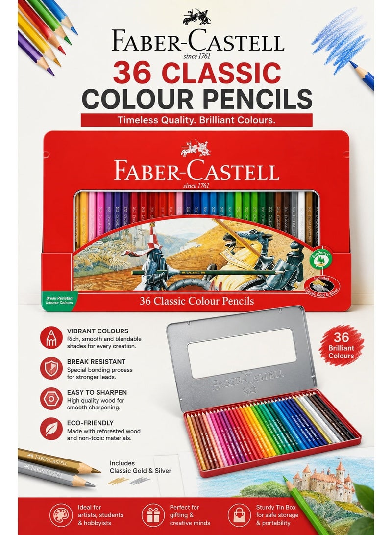 FABER-CASTELL 36-Piece Classic Colour Pencils Multicolour In Metal Tin - Image 1