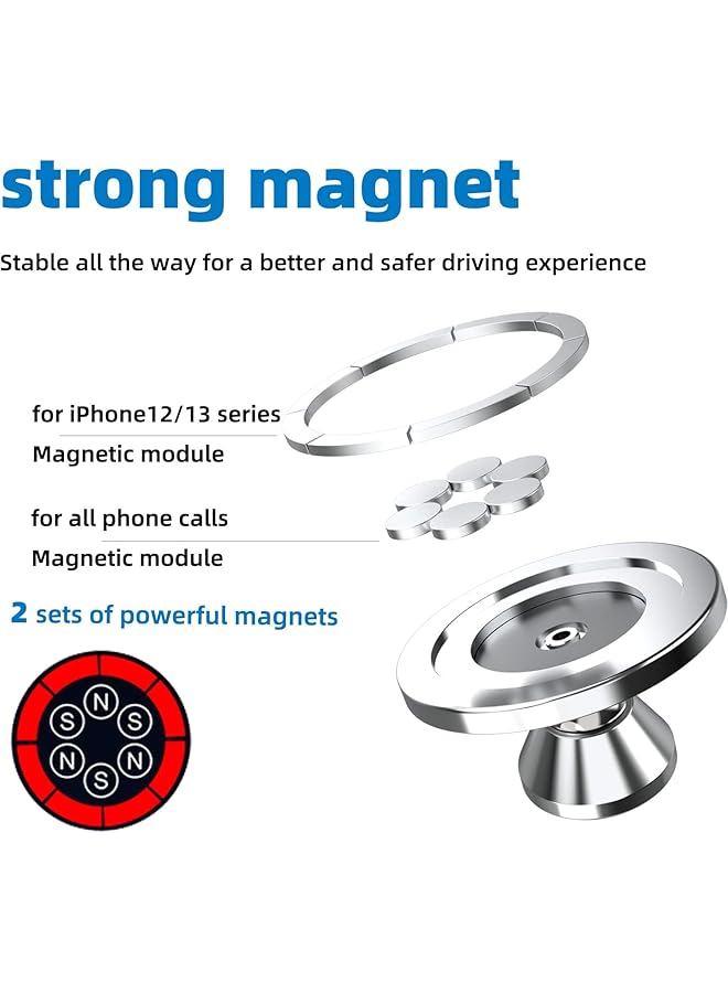 KASTWAVE Magnetic Car Phone Holder With Super Strong Magnet And 360 Degree Rotation, Universal Dashboard Mount For All Smartphones In Silver - Image 4