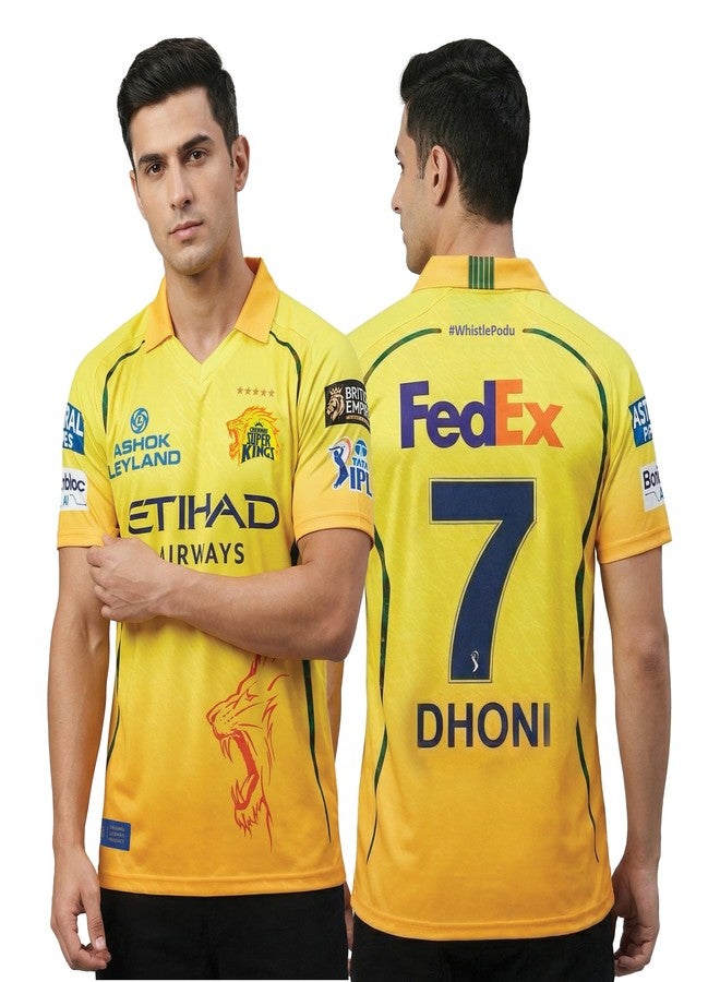 playR x Chennai Super Kings Original Match Jersey IPL 2026 - Adult Dhoni 7 Half Sleeve CSK Cricket T-Shirt, Regular Fit Sportswear Tee for Training, Outdoor & Match Day Activewear for All Season - Image 1