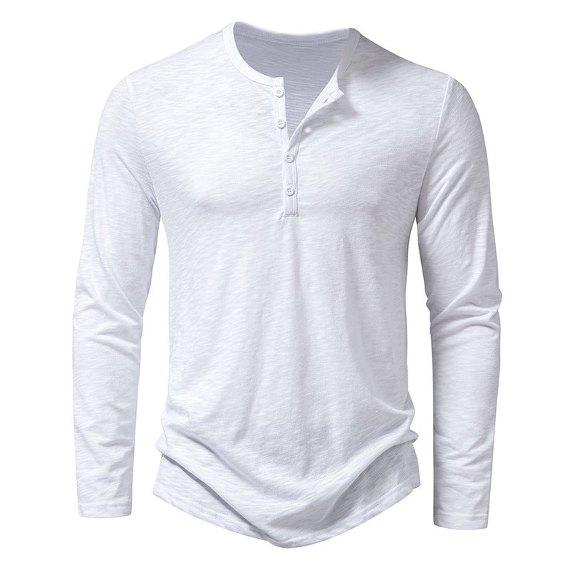 2023 Autumn New Men's slub cotton henley collar long-sleeved T-shirt fashion casual long-sleeved bottoming shirt - Image 1