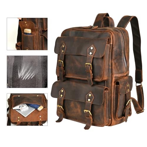 Handadsume Water Resistant Canvas + Leather Large Travel Back-pack Rucksack Knapsack Laptop Bag For Men FB1170 (X-9950-Army Green) - Image 5