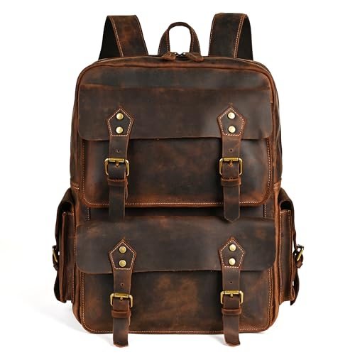 Handadsume Water Resistant Canvas + Leather Large Travel Back-pack Rucksack Knapsack Laptop Bag For Men FB1170 (X-9950-Army Green) - Image 1
