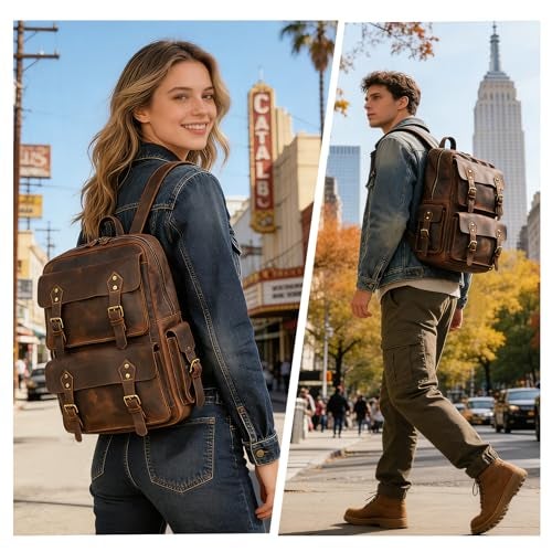 Handadsume Water Resistant Canvas + Leather Large Travel Back-pack Rucksack Knapsack Laptop Bag For Men FB1170 (X-9950-Army Green) - Image 4