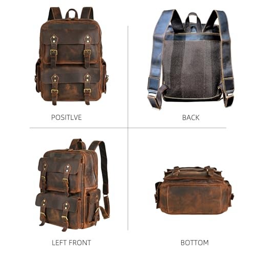 Handadsume Water Resistant Canvas + Leather Large Travel Back-pack Rucksack Knapsack Laptop Bag For Men FB1170 (X-9950-Army Green) - Image 2