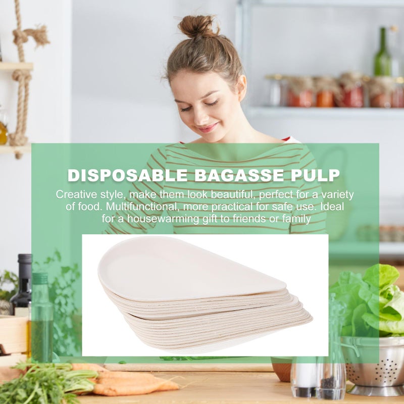 Biodegradable Sugarcane Pulp Plates Tear Drop Shape 50 Pieces Eco Friendly For Party - Image 5