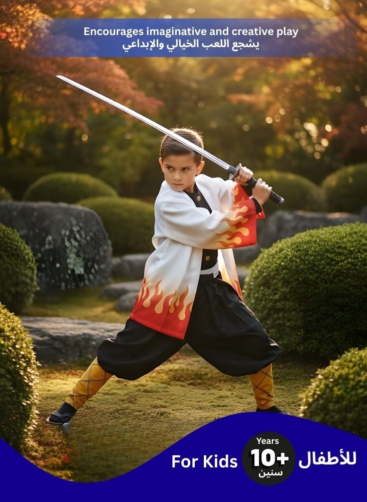 Premium Demon Slayer Kyojuro Rengoku Inspired Kids Wooden Katana Sword Toy – Flame Style Red Scabbard Anime Samurai Wooden Training Sword for Kids Cosplay & Costume Play - Image 2