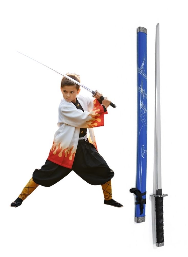 Premium Demon Slayer Kyojuro Rengoku Inspired Kids Wooden Katana Sword Toy – Flame Style Red Scabbard Anime Samurai Wooden Training Sword for Kids Cosplay & Costume Play - Image 1