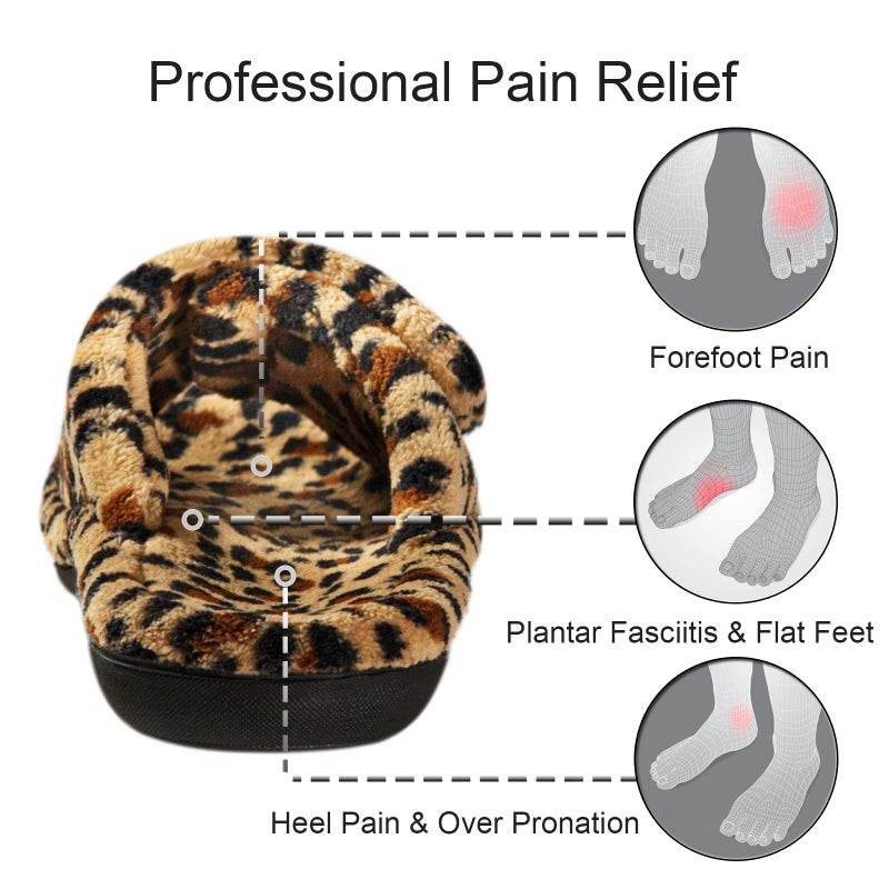 GRITHEIM Women's Orthotic Arch Support Slippers Fuzzy Adjustable Orthopedic Slippers for Plantar Fasciitis Furry Slide Slippers for Ladies leopard 8 - Image 3