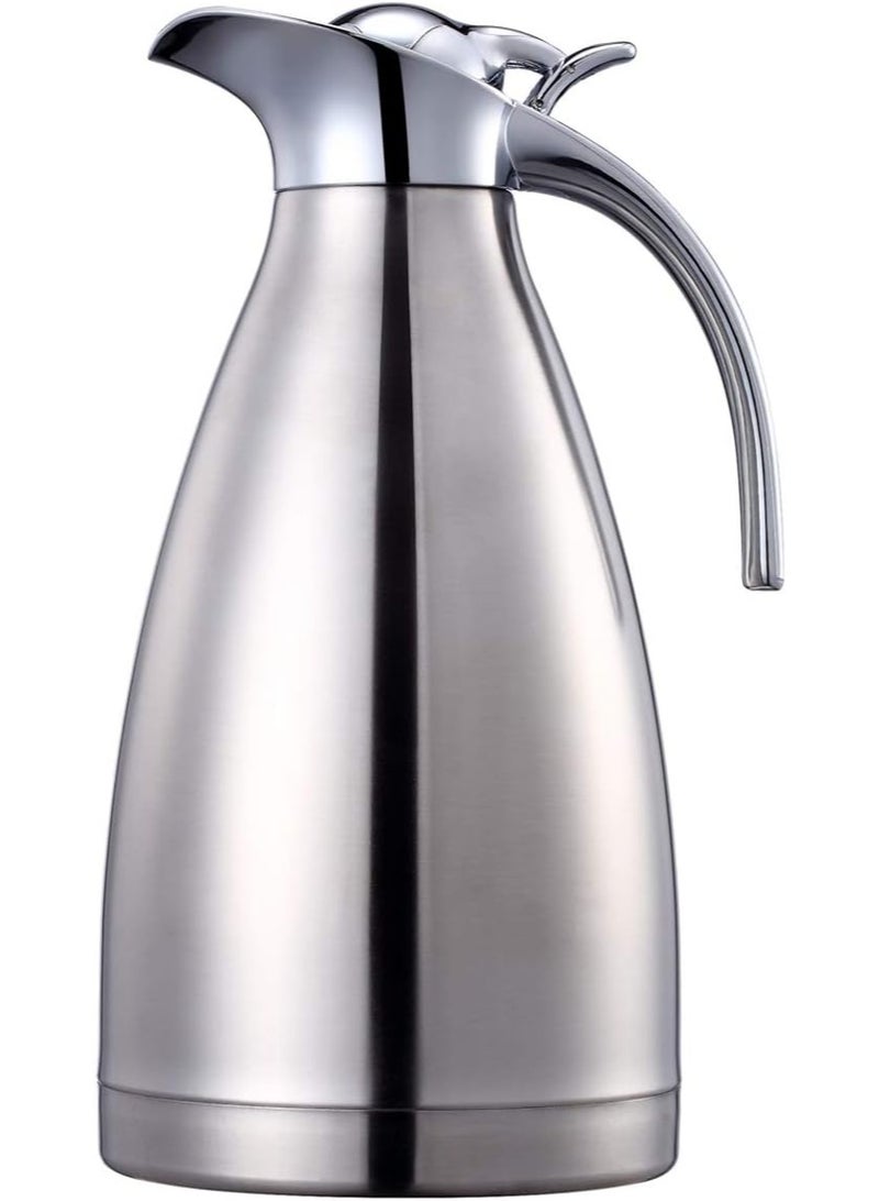 68 Oz Stainless Steel Coffee Thermal Carafe/Double Walled Vacuum Thermos Insulated / 12 Hour Heat Retention / 2 Liters (Silver) - Image 1