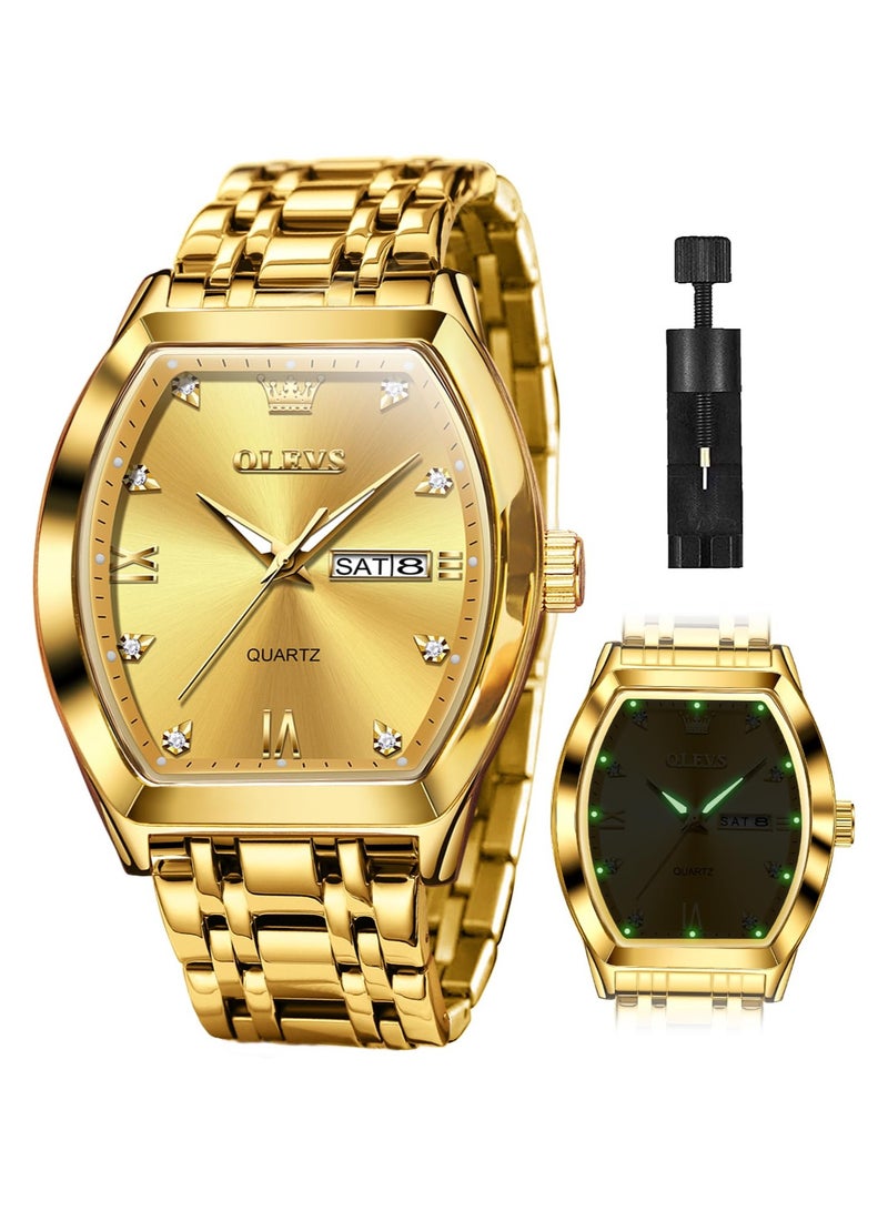 أوليفز ساعات OLEVS للرجال مربعة الشكل فستان عمل ماسي تناظري كوارتز تاريخ ساعة فاخرة للرجال كاجوال من الفولاذ المقاوم للصدأ مقاومة للماء ومضيئة بلونين - Image 1