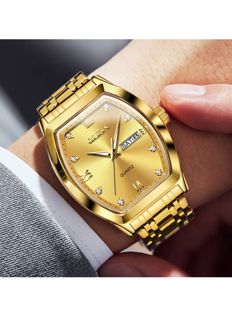 أوليفز ساعات OLEVS للرجال مربعة الشكل فستان عمل ماسي تناظري كوارتز تاريخ ساعة فاخرة للرجال كاجوال من الفولاذ المقاوم للصدأ مقاومة للماء ومضيئة بلونين - Image 2