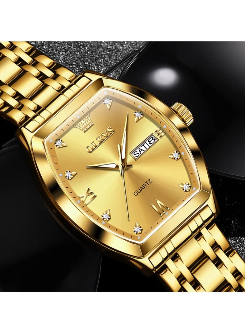 أوليفز ساعات OLEVS للرجال مربعة الشكل فستان عمل ماسي تناظري كوارتز تاريخ ساعة فاخرة للرجال كاجوال من الفولاذ المقاوم للصدأ مقاومة للماء ومضيئة بلونين - Image 3