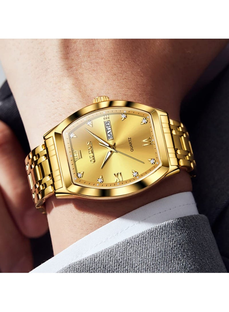 أوليفز ساعات OLEVS للرجال مربعة الشكل فستان عمل ماسي تناظري كوارتز تاريخ ساعة فاخرة للرجال كاجوال من الفولاذ المقاوم للصدأ مقاومة للماء ومضيئة بلونين - Image 5