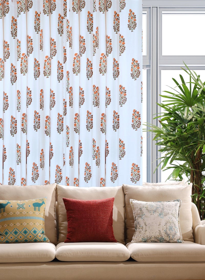 أوجريا ستائر قطنية فاخرة مطبوعة يدويًا على شكل زهور بنية مقاس 274 × 152 سم - Image 2