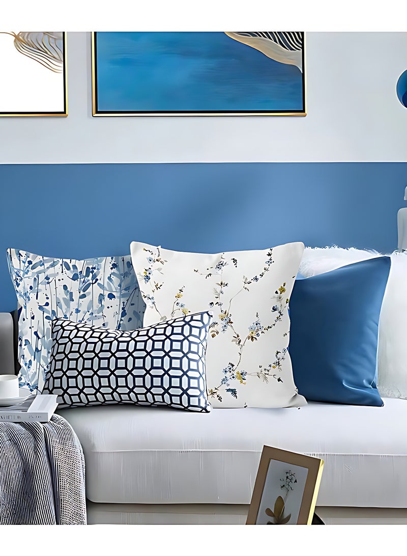 OAGA OAGA Pillow Covers Set of 4, Throw Pillow Cover, Short Plush Cushion Cover, Blue Flower Decorative Pillow Case 45cm x 45cm, For Living Room Sofa Couch Bed Pillowcases 18x18 inches（Double sided pattern） - Image 2