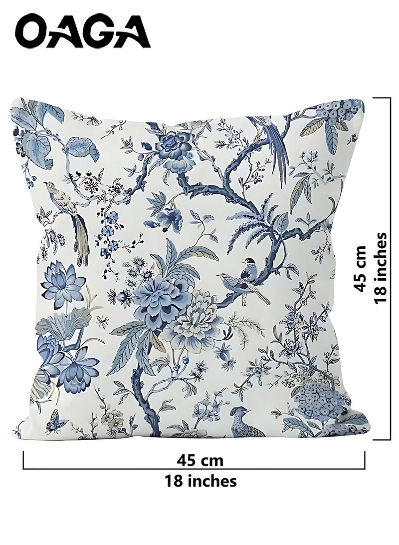 OAGA OAGA Pillow Covers Set of 4, Throw Pillow Cover, Short Plush Cushion Cover, Blue Flower Decorative Pillow Case 45cm x 45cm, For Living Room Sofa Couch Bed Pillowcases 18x18 inches（Double sided pattern） - Image 3