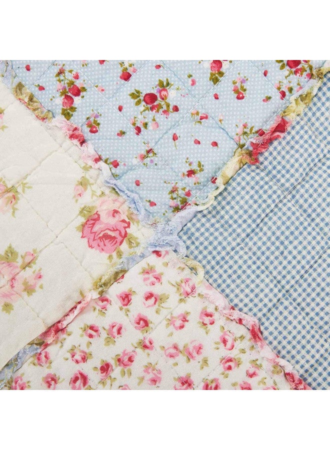 Cozyholy Original 100% Cotton Patchwork Quilt Blue Floral Bedspread Coverlet Reversible Vintage Shabby Chic Quilted Throw Blanket Bed Quilt Cover for Couch Sofa - Image 3