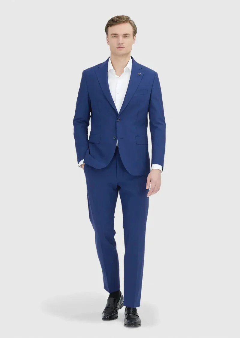 RAMSEY Blue Striped Zeroweight Slim Fit Wool Blended Suit