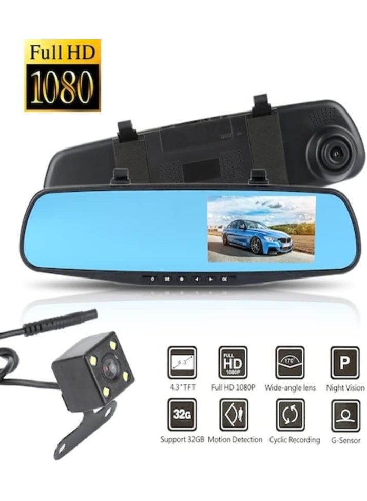 UV Enterprises Vehicle Blackbox DVR Car Mirror Camera 1080P Dual Dash Camera Front & Rear View Camera HD Video Recorder 170° Wide Angle Support Night Vision G-Sensor Loop Recording Camera - Image 1