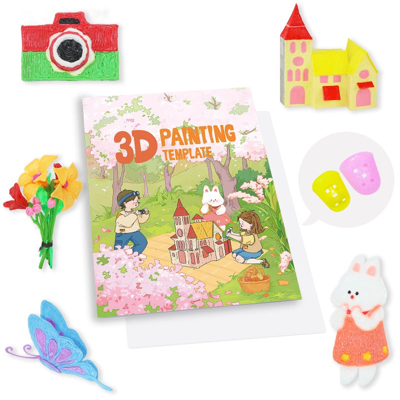 SONGTIY 3D Pen Printing Drawing Book Reusable Colorful Thick Paper Template with A Temperature Resistant Transparent Board 40 Original Patterns Painting Graffiti Copy Book for DIY Gift - Image 2