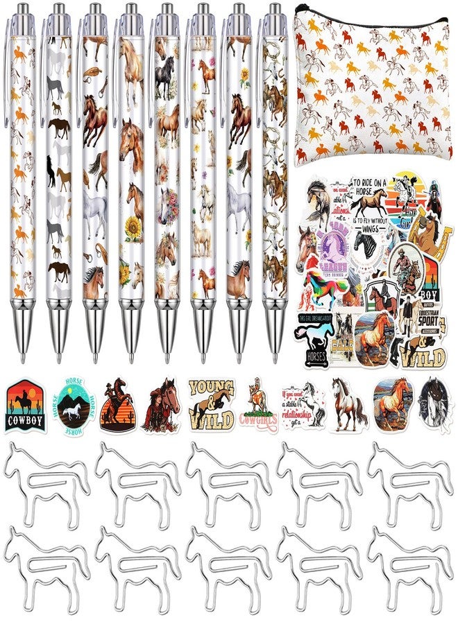 Fullhawl 69 Pcs Horse Gift Set Horse Lover Stationery Pens with Sticky Notes, Pencil Bags and Paperclips Gifts for School Office Supplies Supplies - Image 1