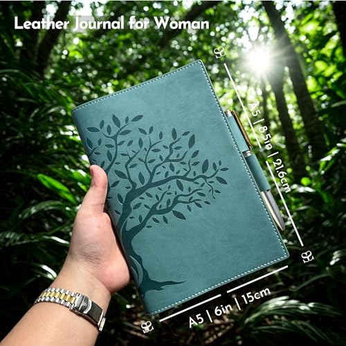 SETTINI® Tree of Life Refillable Writing Journal for Women & Men - Vegan Leather Lined Journal Notebook with Premium Pen - A5, 8.75 x 6 inches, 256 Pages of 100gsm Paper, Beautiful Gift Box Included - Birthday Gift - Image 2