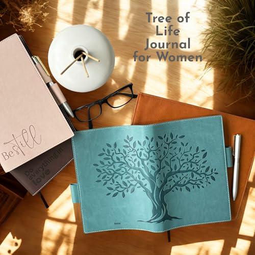 SETTINI® Tree of Life Refillable Writing Journal for Women & Men - Vegan Leather Lined Journal Notebook with Premium Pen - A5, 8.75 x 6 inches, 256 Pages of 100gsm Paper, Beautiful Gift Box Included - Birthday Gift - Image 4
