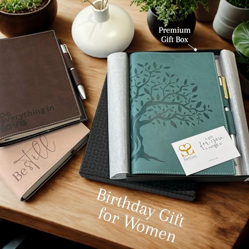 SETTINI® Tree of Life Refillable Writing Journal for Women & Men - Vegan Leather Lined Journal Notebook with Premium Pen - A5, 8.75 x 6 inches, 256 Pages of 100gsm Paper, Beautiful Gift Box Included - Birthday Gift - Image 5