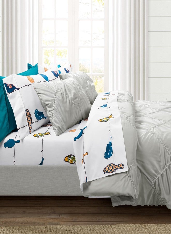 Lush Decor Rowley Birds Soft Sheet Set, 6 Piece Set, Full, Multi - Colorful Bird Sheets - Whimsical & Playful Floral Bird Pattern - Soft , Durable, & Comfortable Printed Bed Sheets - Image 2