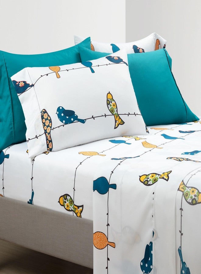 Lush Decor Rowley Birds Soft Sheet Set, 6 Piece Set, Full, Multi - Colorful Bird Sheets - Whimsical & Playful Floral Bird Pattern - Soft , Durable, & Comfortable Printed Bed Sheets - Image 1