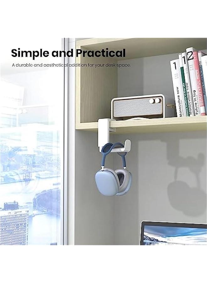 HOOKOR PC Gaming Headset Headphone Hook Holder Hanger Mount, Headphones Stand with Adjustable & Rotating Arm Clamp, Under Desk Design, Universal Fit, Built in Cable Clip Organizer (White) - Image 2