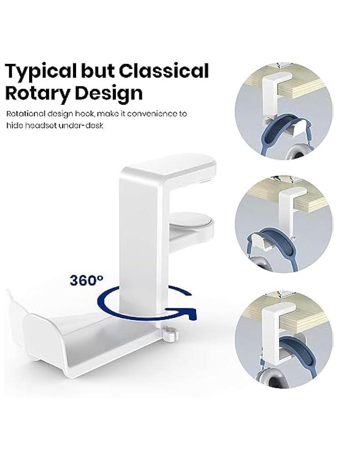 HOOKOR PC Gaming Headset Headphone Hook Holder Hanger Mount, Headphones Stand with Adjustable & Rotating Arm Clamp, Under Desk Design, Universal Fit, Built in Cable Clip Organizer (White) - Image 4